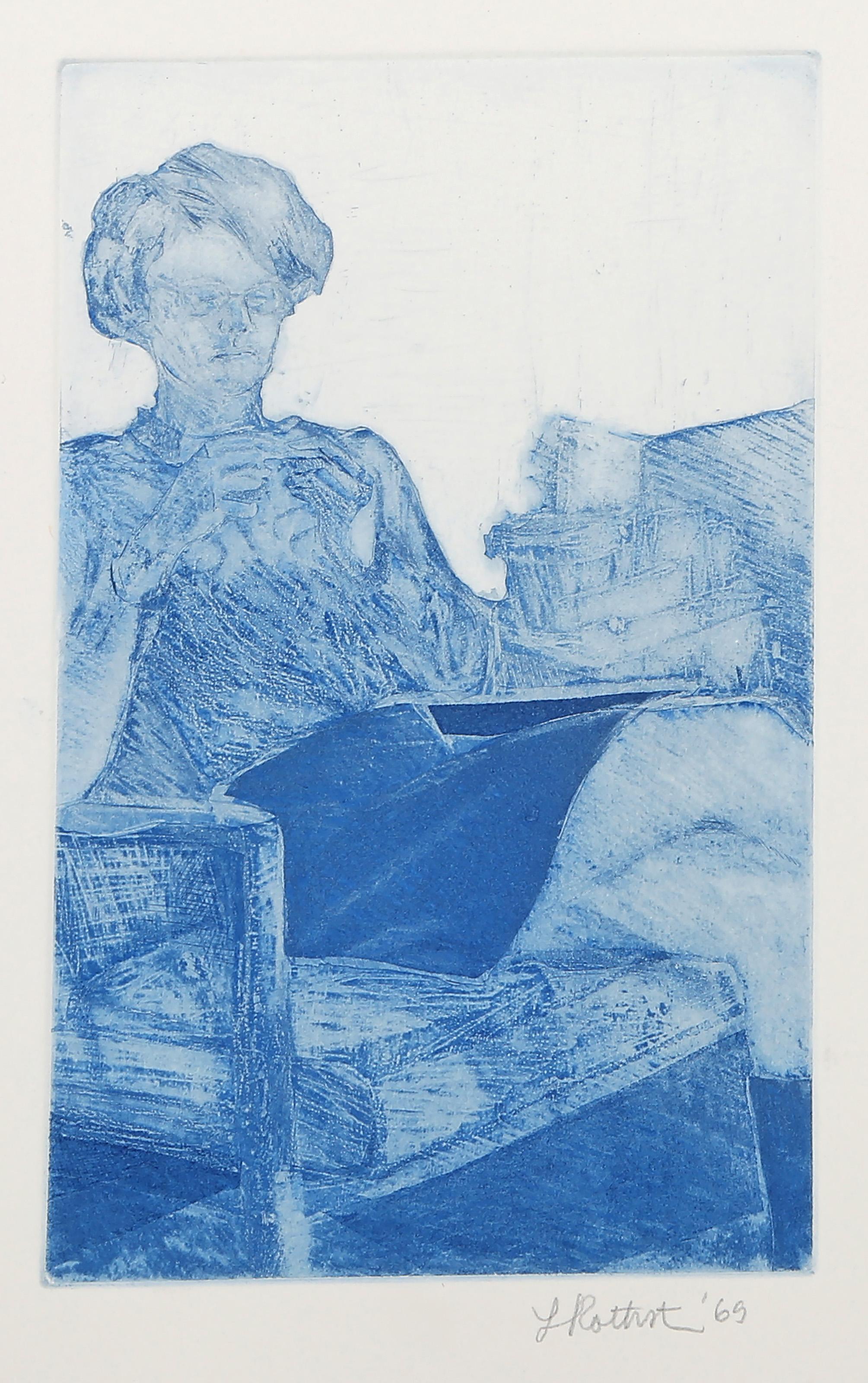 Lauren Rothstein, Americana - Ritratto diurno II, Portfolio:  Ritratti diurni, Anno:  1968, Media:  Acquaforte su carta Italia, firmata, numerata e datata a matita, Edizione:  14, Dimensione immagine:  8 x 4,75 pollici, Dimensioni:  14 x 19 in.