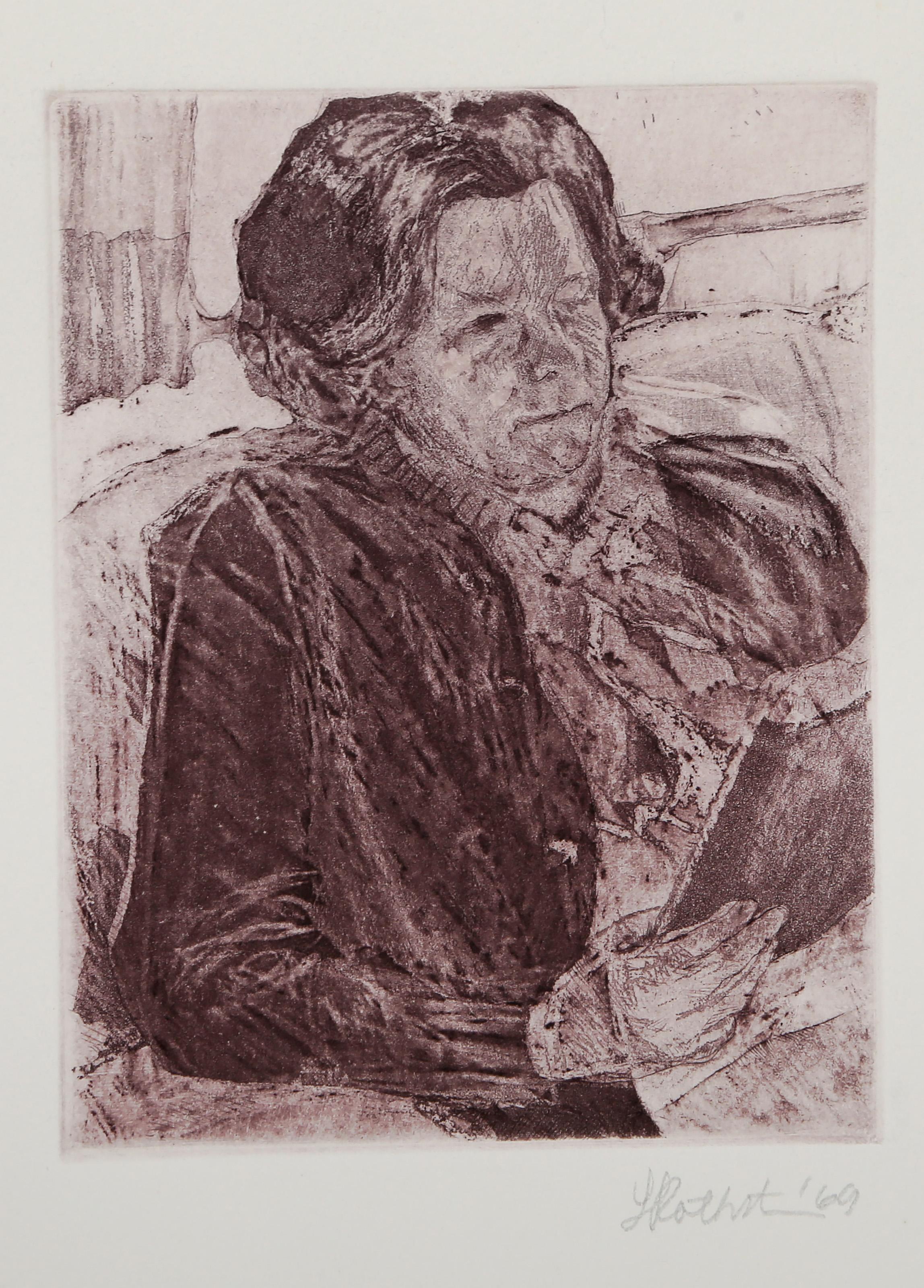 Lauren Rothstein, Americana - Ritratto diurno V, Portfolio:  Ritratti diurni, Anno:  1968, Media:  Acquaforte su carta Italia, firmata, numerata e datata a matita, Edizione:  14, Dimensione immagine:  5,25 x 4,25 pollici, Dimensioni:  14 x 19