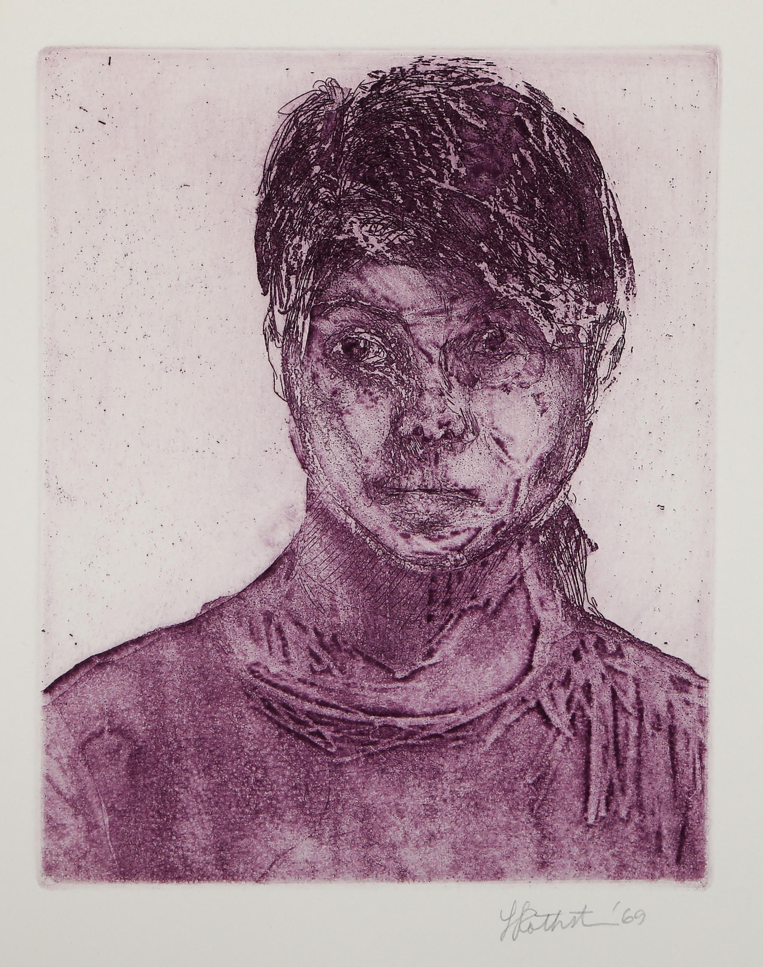 Lauren Rothstein, Americana - Ritratto diurno VII, Portfolio:  Ritratti diurni, Anno:  1968, Media:  Acquaforte su carta Italia, firmata, numerata e datata a matita, Edizione:  14, Dimensione immagine:  7,5 x 6 pollici, Dimensioni:  14 x 19 pollici