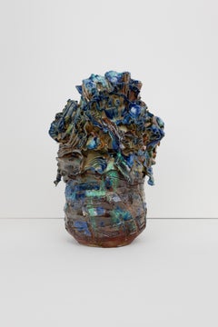 "Lapis Form" - Colorful abstract glazed ceramic stoneware sculpture