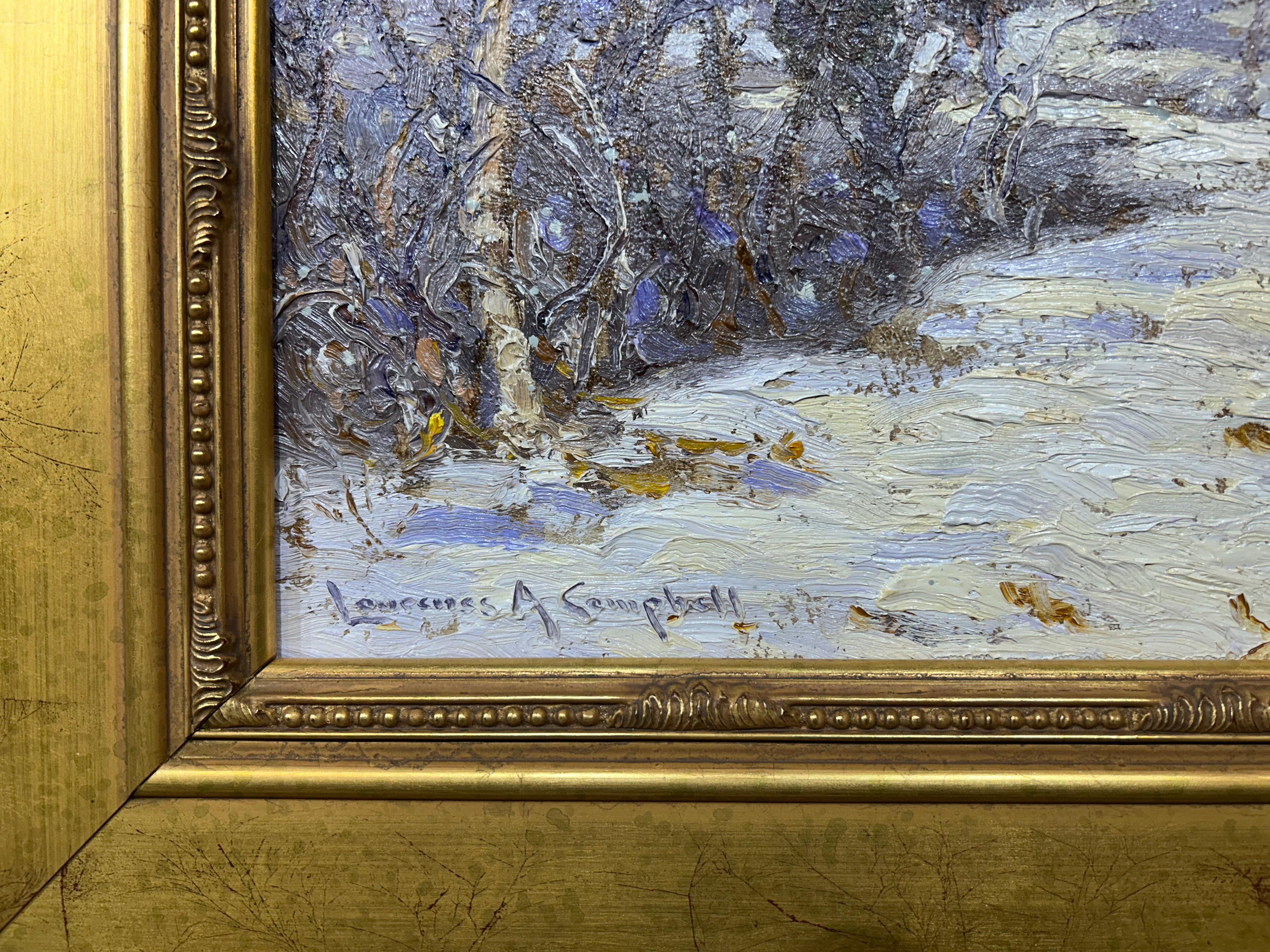 Paysage de neige impressionniste de Lumberville en hiver, Pennsylvanie - Painting de Laurence A. Campbell