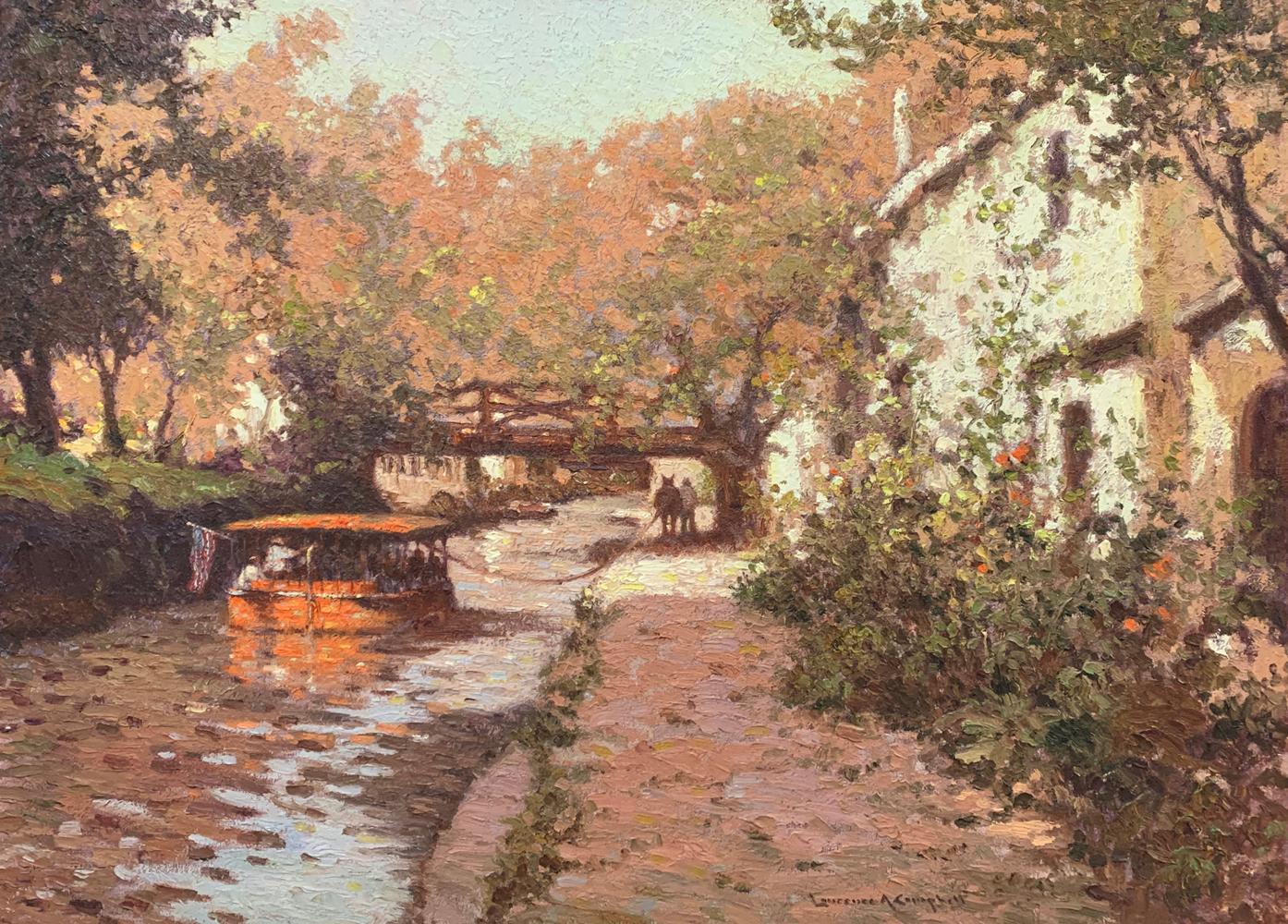 New Hope Canal, Bucks County, Pennsylvania Impressionist, Regional Landscape - Painting by Laurence A. Campbell