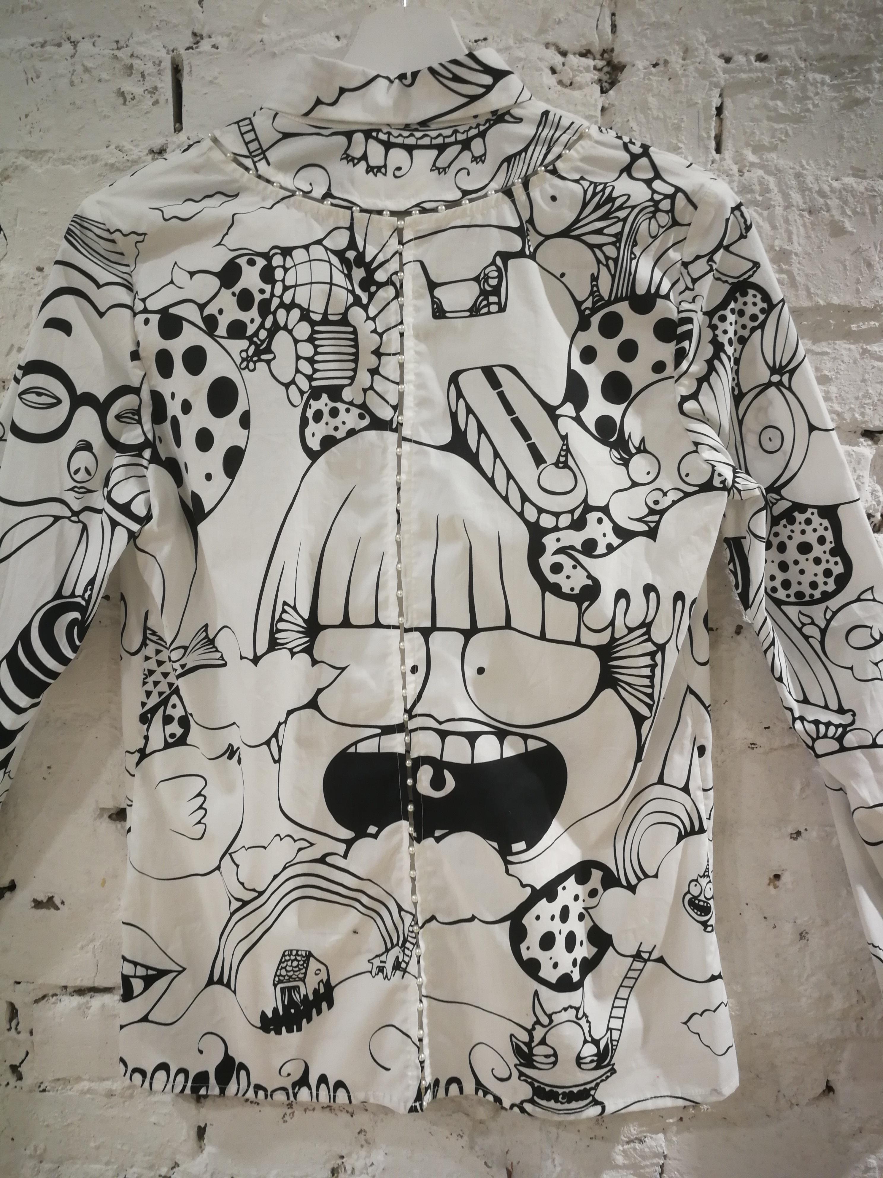 Laurence and Chico White Black Prints Cotton Shirt 6