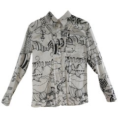 Laurence and Chico White Black Prints Cotton Shirt