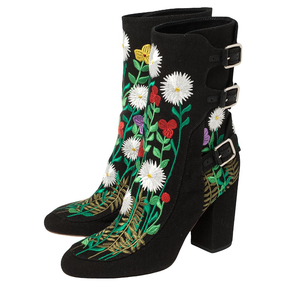 black embroidered ankle boots