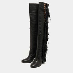 Laurence Dacade Black Leather Cowboy Knee Length Boots Size 38