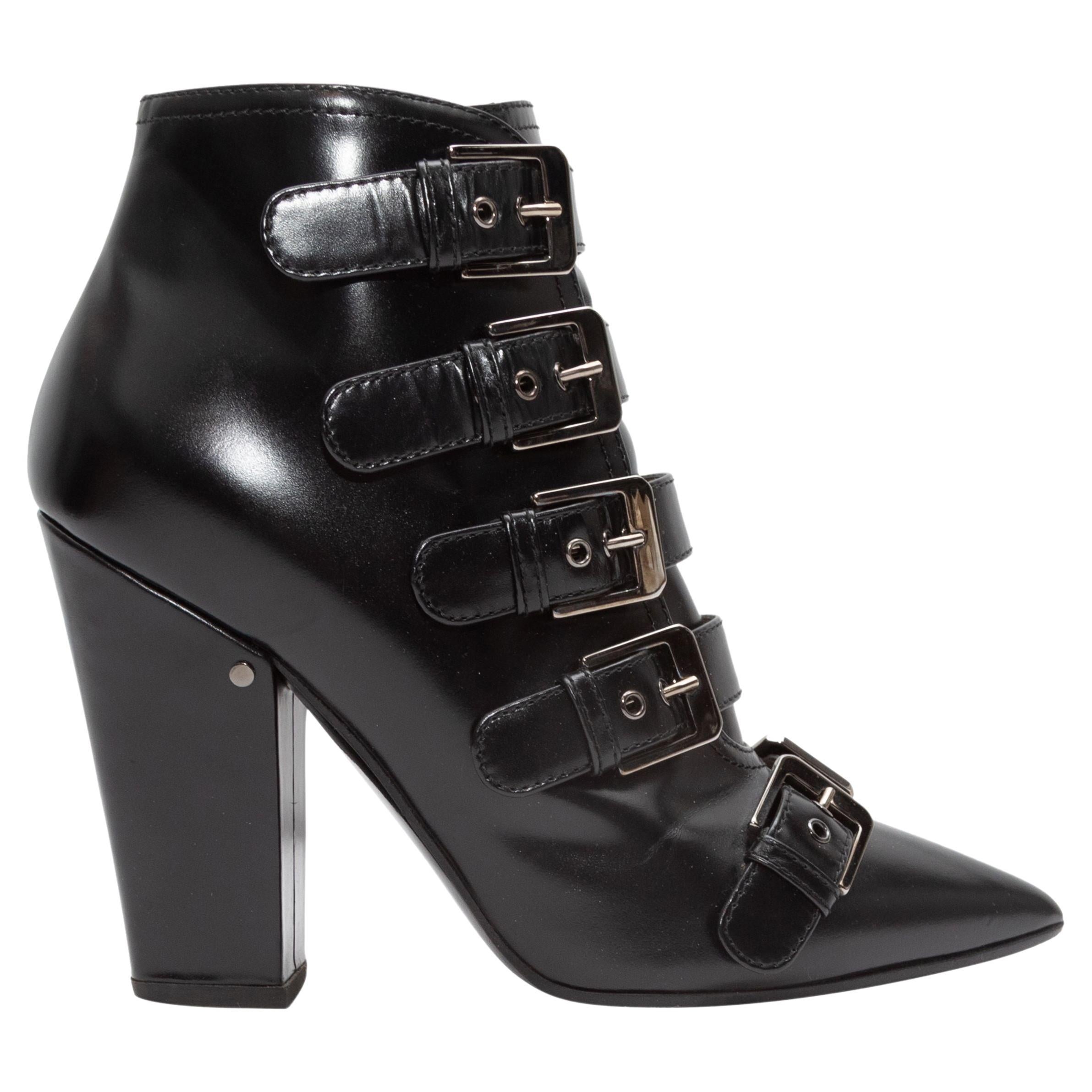 Laurence Dacade Black Pointed-Toe Leather Buckle Boots For Sale at 1stDibs