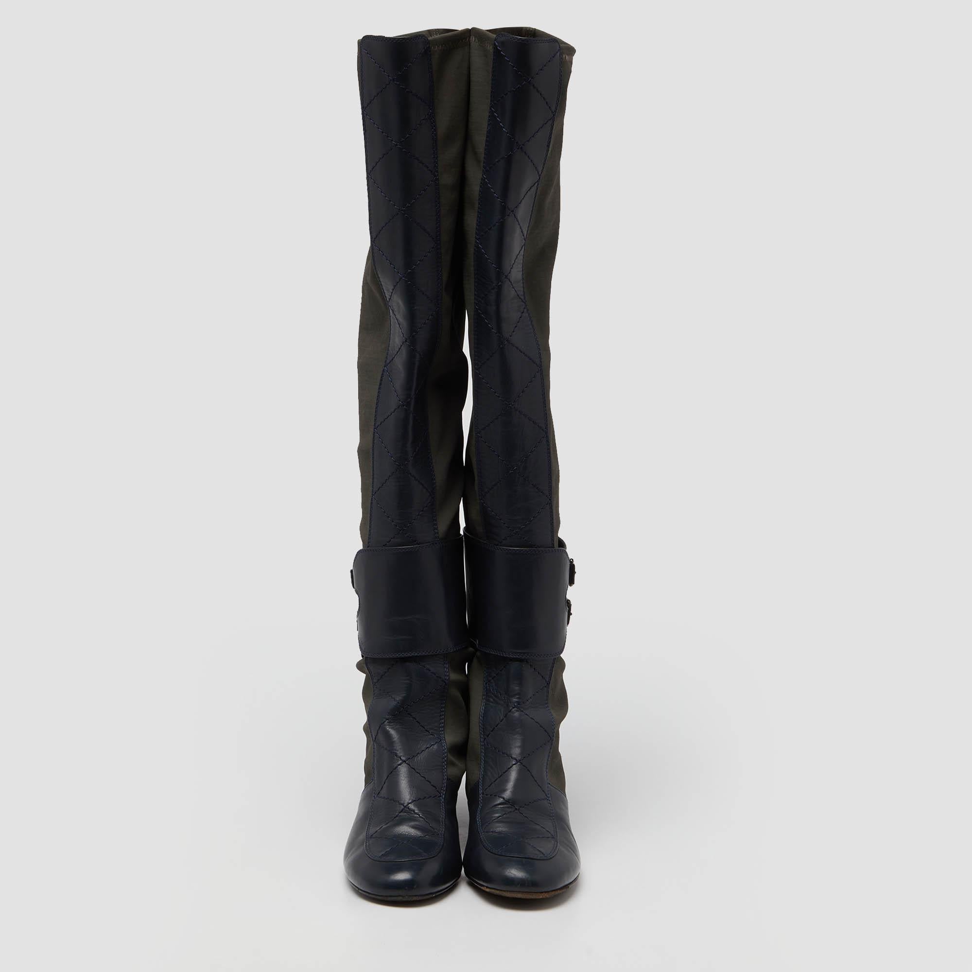 Black Laurence Dacade Blue/ Green Quilted Leather Over The Knee Length Boots Size 40
