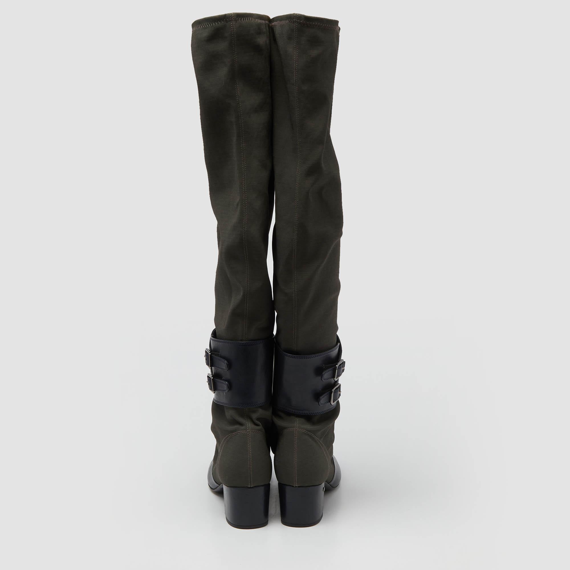 Women's Laurence Dacade Blue/ Green Quilted Leather Over The Knee Length Boots Size 40