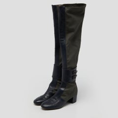 Laurence Dacade Blue/Olive Green Fabric Over The Knee Length Boots Size 40