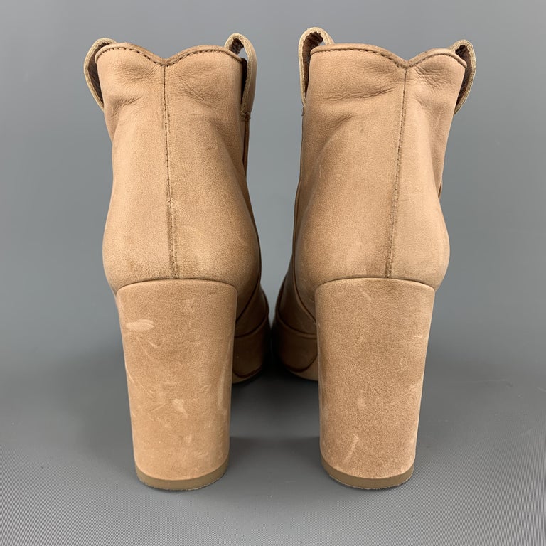 LAURENCE DACADE Size 6.5 Tan Leather Chunky Heel Ankle Boots