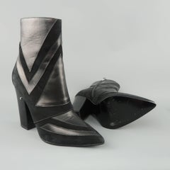 LAURENCE DACADE Size 8.5 Black Suede & Leather Patchwork Pointed Toe Boots
