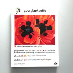 Small painting of red flower inspired by Georgia O'Keeffe. In stock.