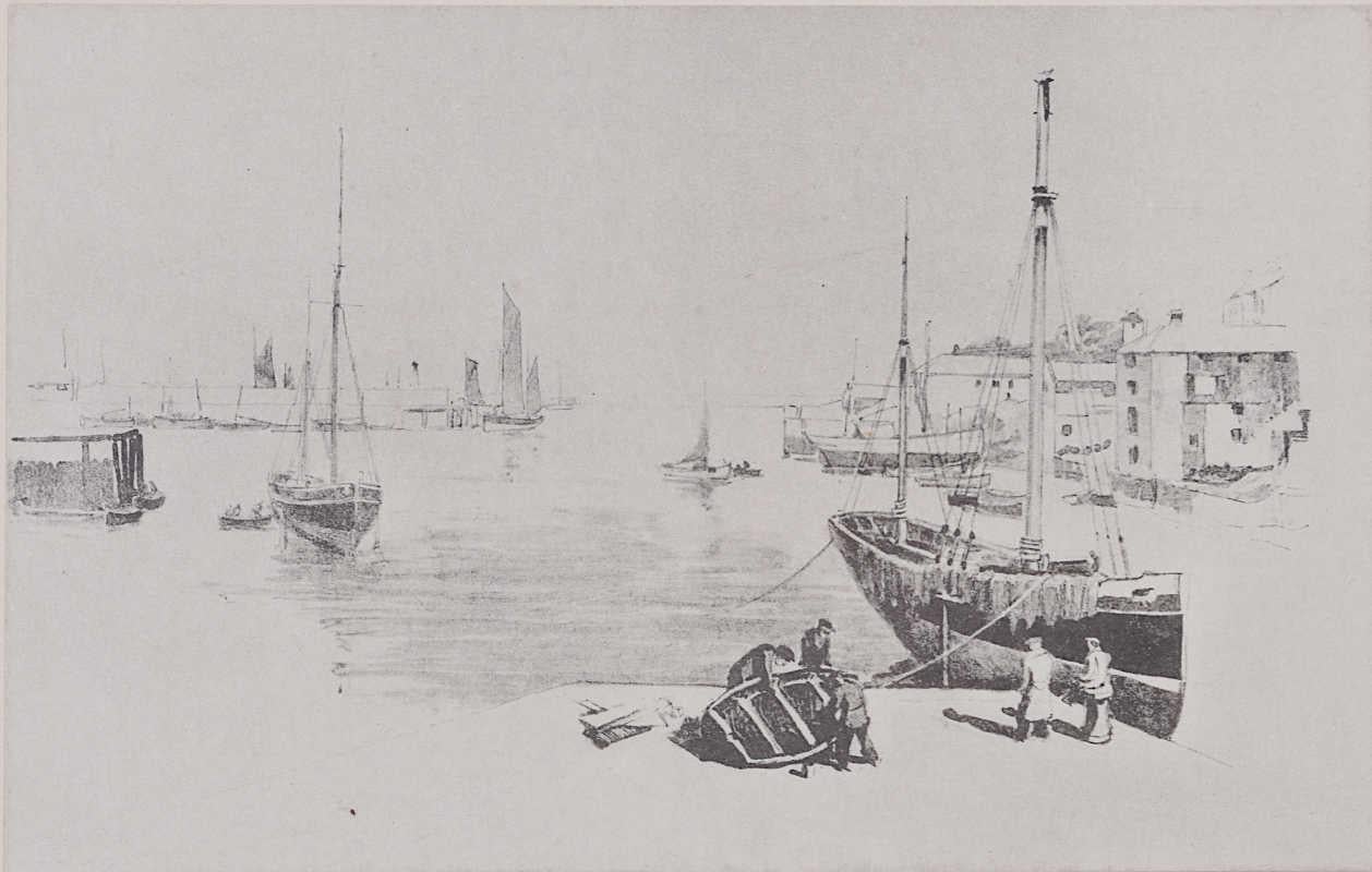 We acquired a series of marine works from Laurence Dunn's Archives. To find more scroll down to "More from this Seller" and below it click on "See all from this seller." 

Laurence Dunn (1910-2006)
Brixham Harbour
Aquatint
7.5 x 12 cm 
Provenance: