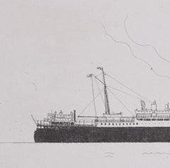 SS Duchess of Bedford boat etching by Laurence Dunn RMS Empress of France