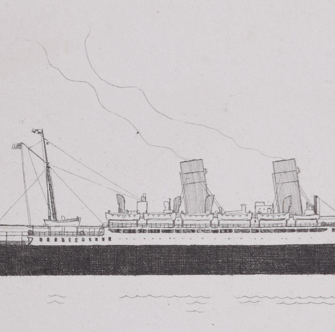 SS Duchess of Bedford boat etching by Laurence Dunn RMS Empress of France For Sale 3