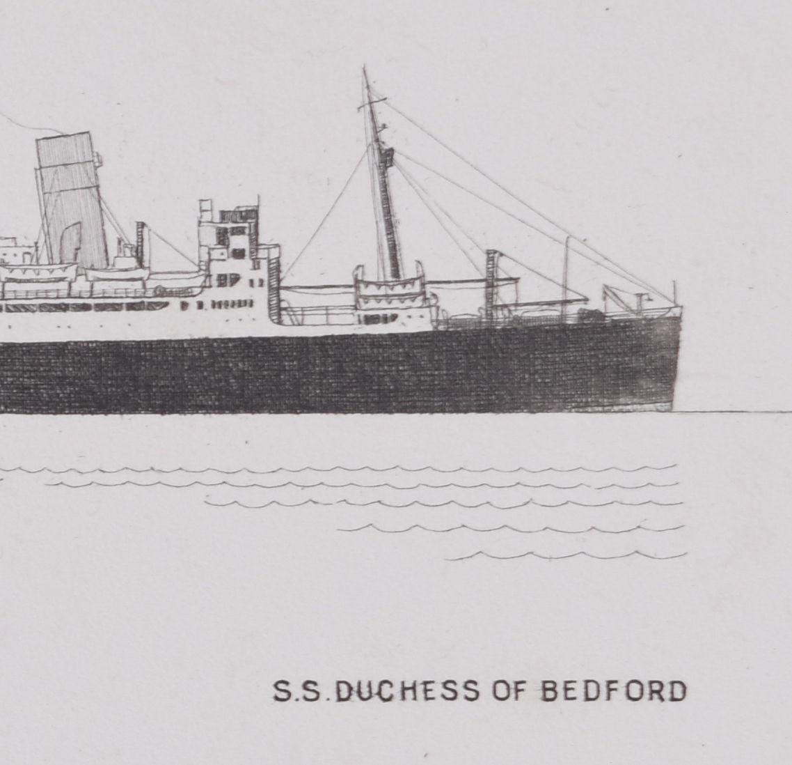 SS Duchess of Bedford boat etching by Laurence Dunn RMS Empress of France For Sale 4