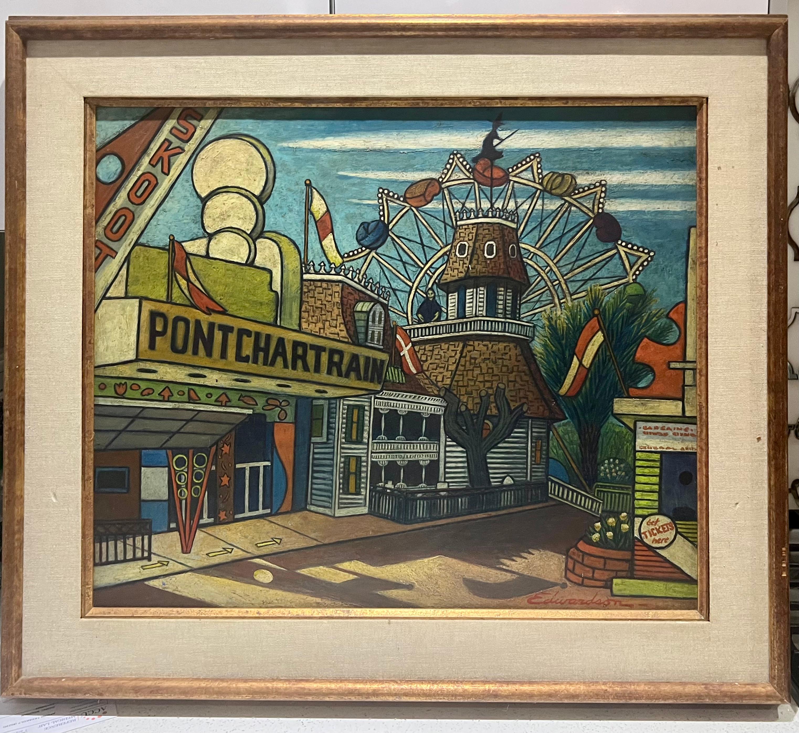 PONCHARTRAIN Louisiana New Orleans Strand VERGNÜGUNGSPARK Riesenrad CARNIVAL (Amerikanische Moderne), Painting, von Laurence Edwardson