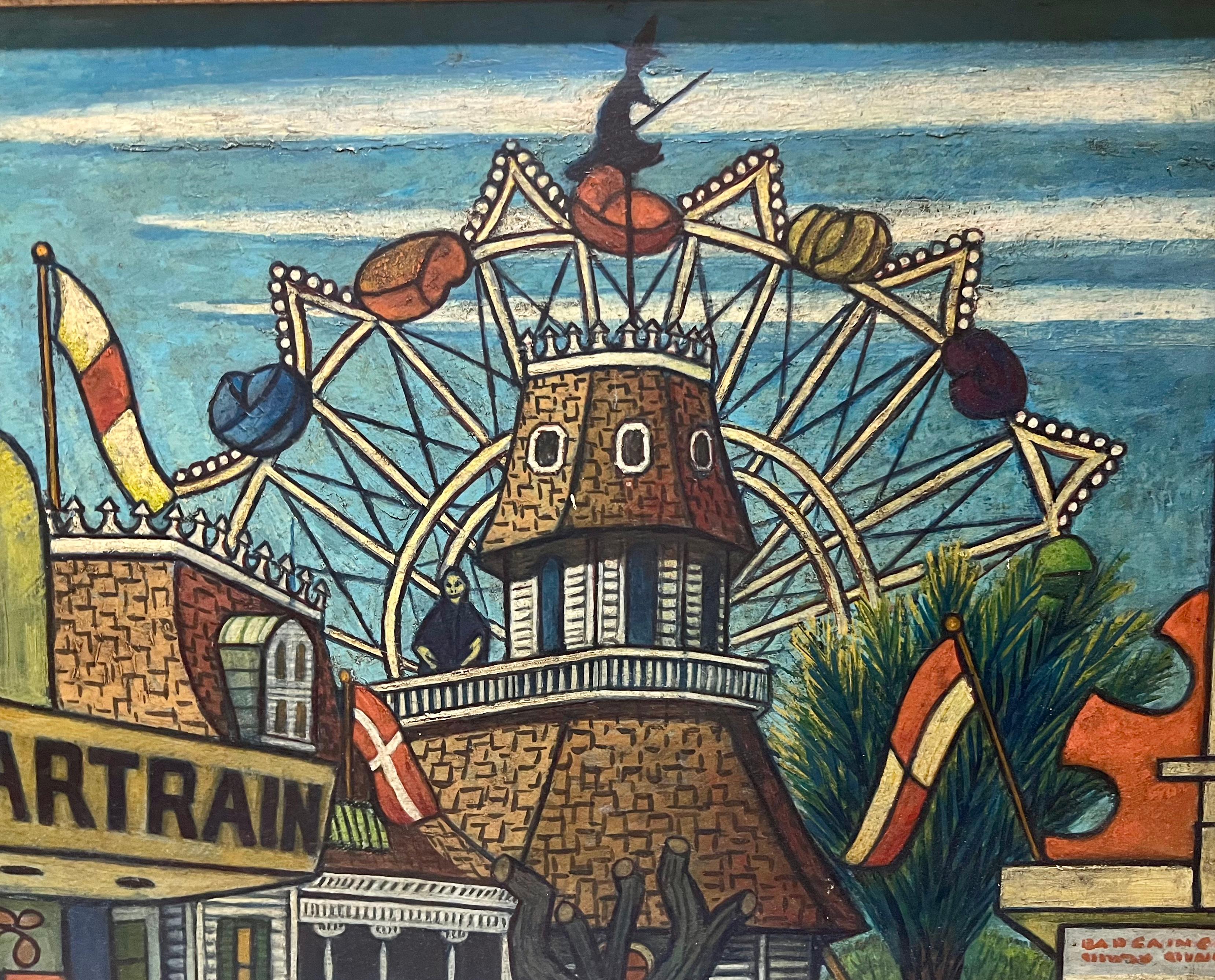 PONCHARTRAIN Louisiana New Orleans Beach AMUSEMENT PARK Ferris Wheel CARNIVAL - American Modern Painting by Laurence Edwardson