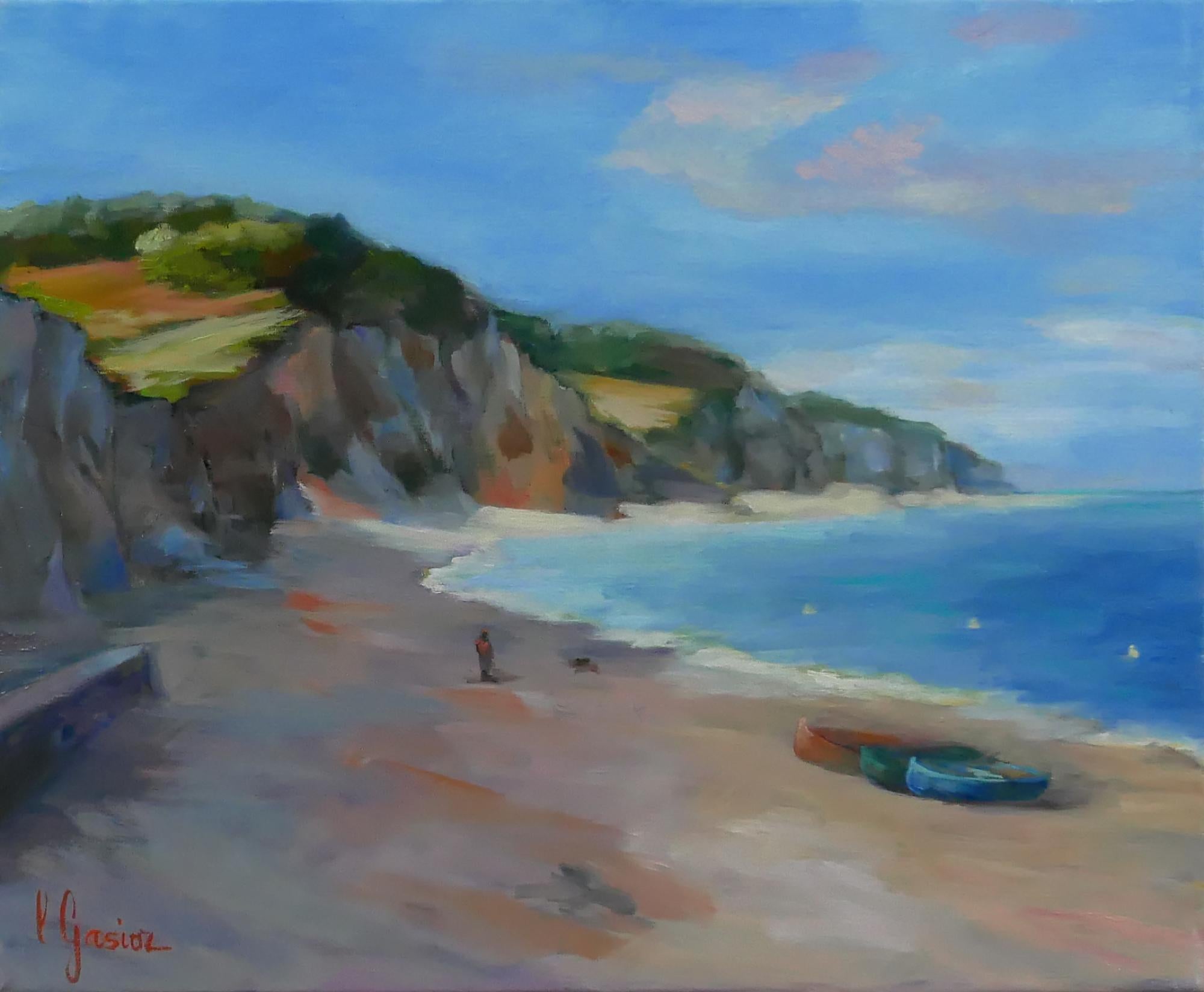 Laurence Gasior Figurative Painting - Falaises Quiberville sur mer