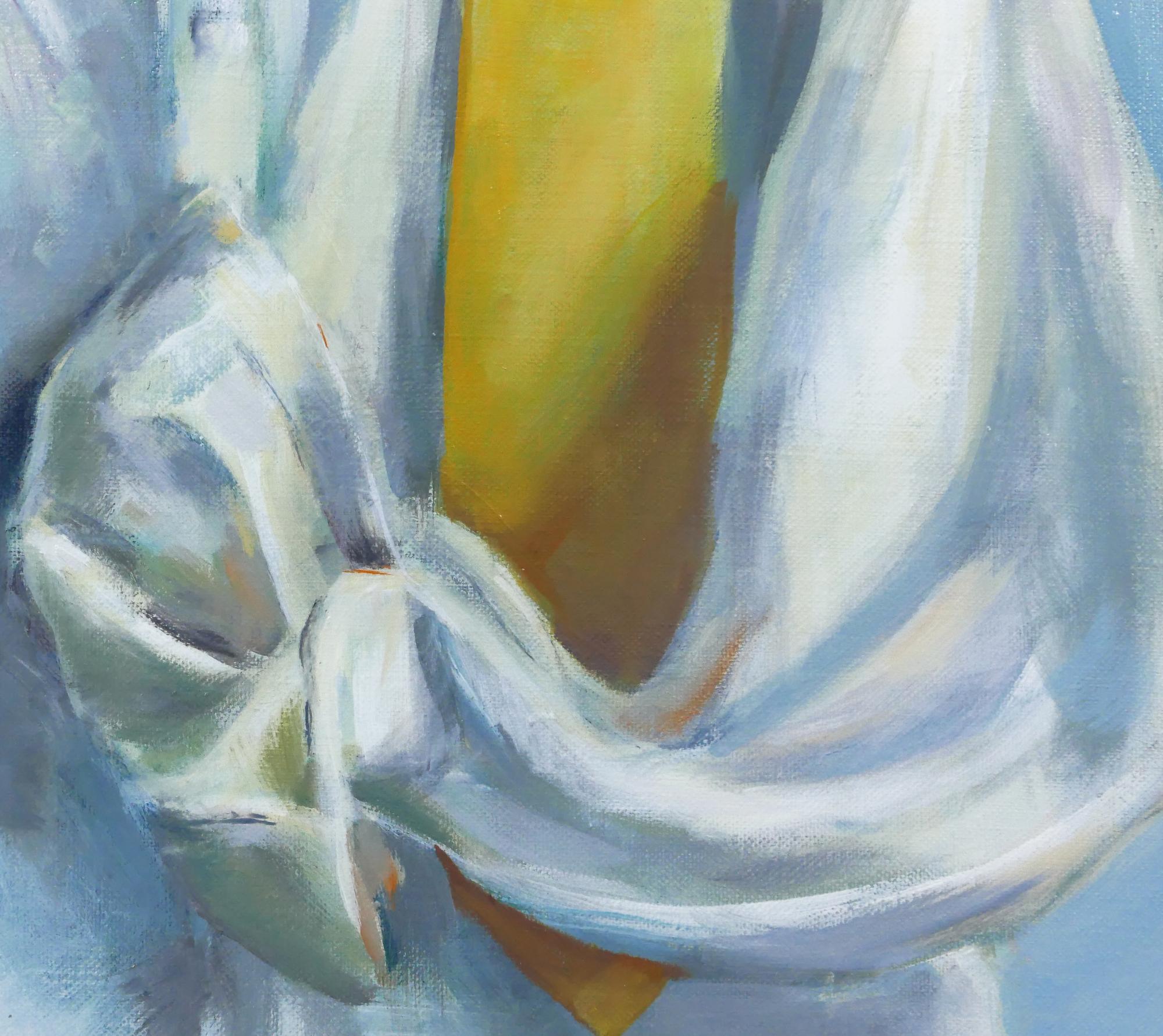La cravate jaune - Gray Figurative Painting by Laurence Gasior