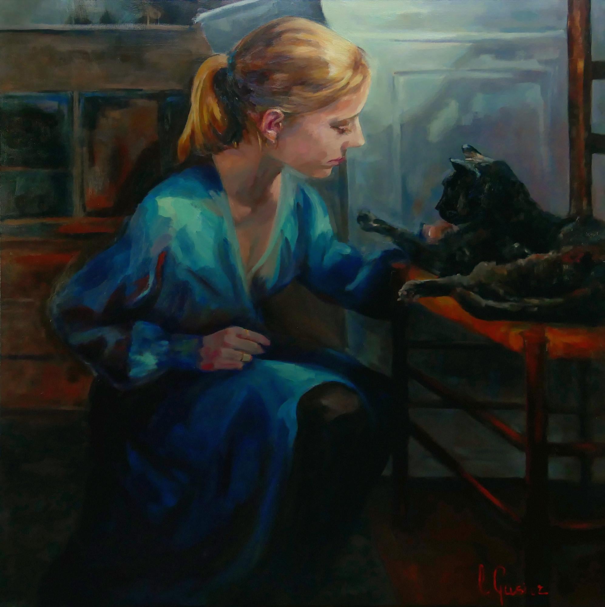 Laurence Gasior Figurative Painting - La fillette et le chat