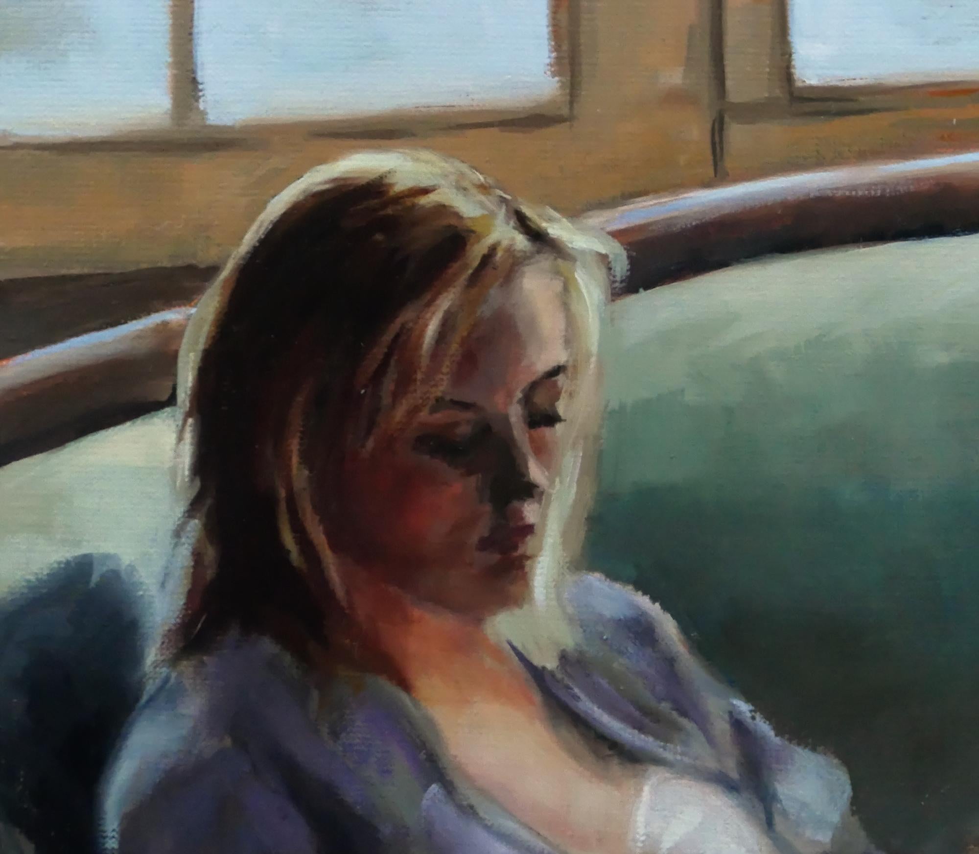 La liseuse - Noir Figurative Painting par Laurence Gasior