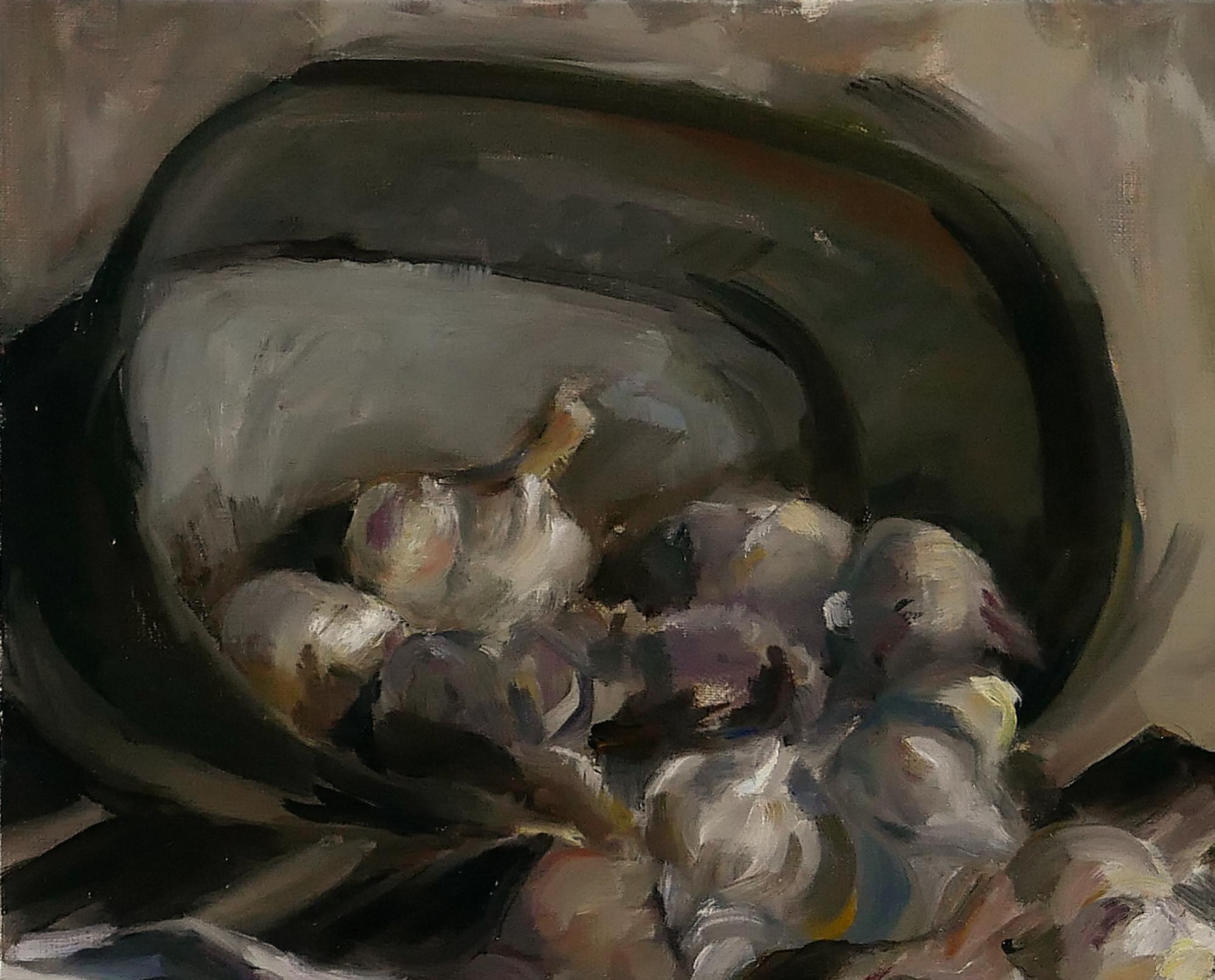Le bac en zinco - Figurative Painting Nero di Laurence Gasior