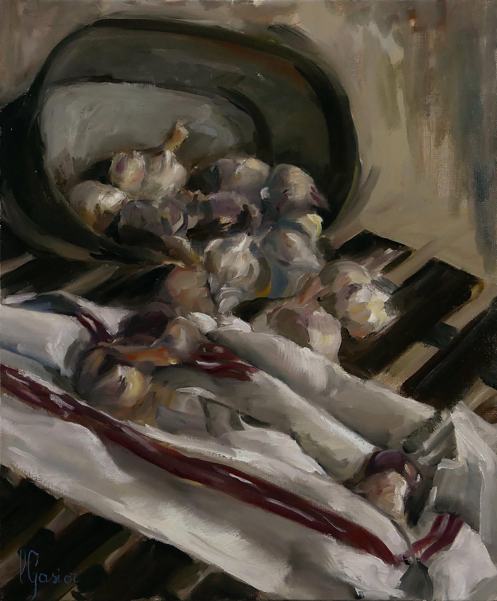 Figurative Painting di Laurence Gasior - Le bac en zinco