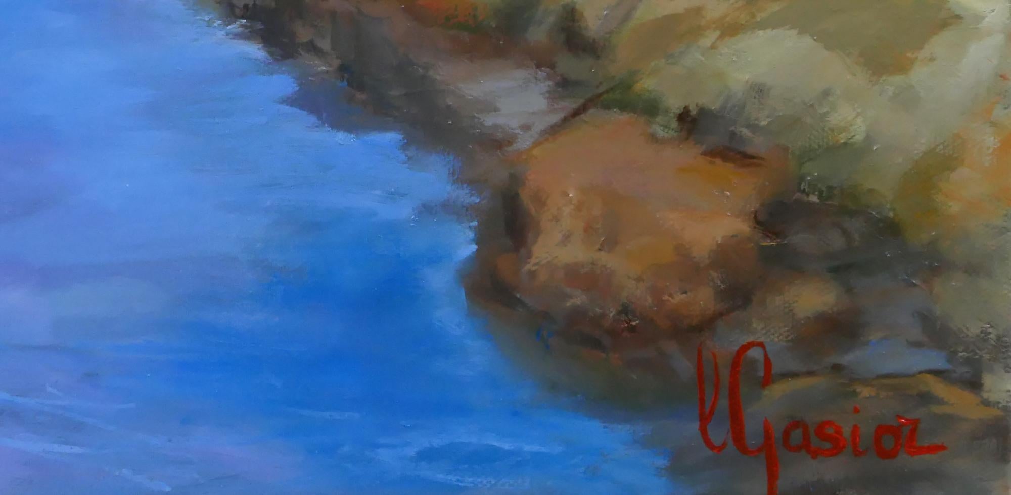 Parc Ostréicole Île d'Oléron - Brown Figurative Painting by Laurence Gasior