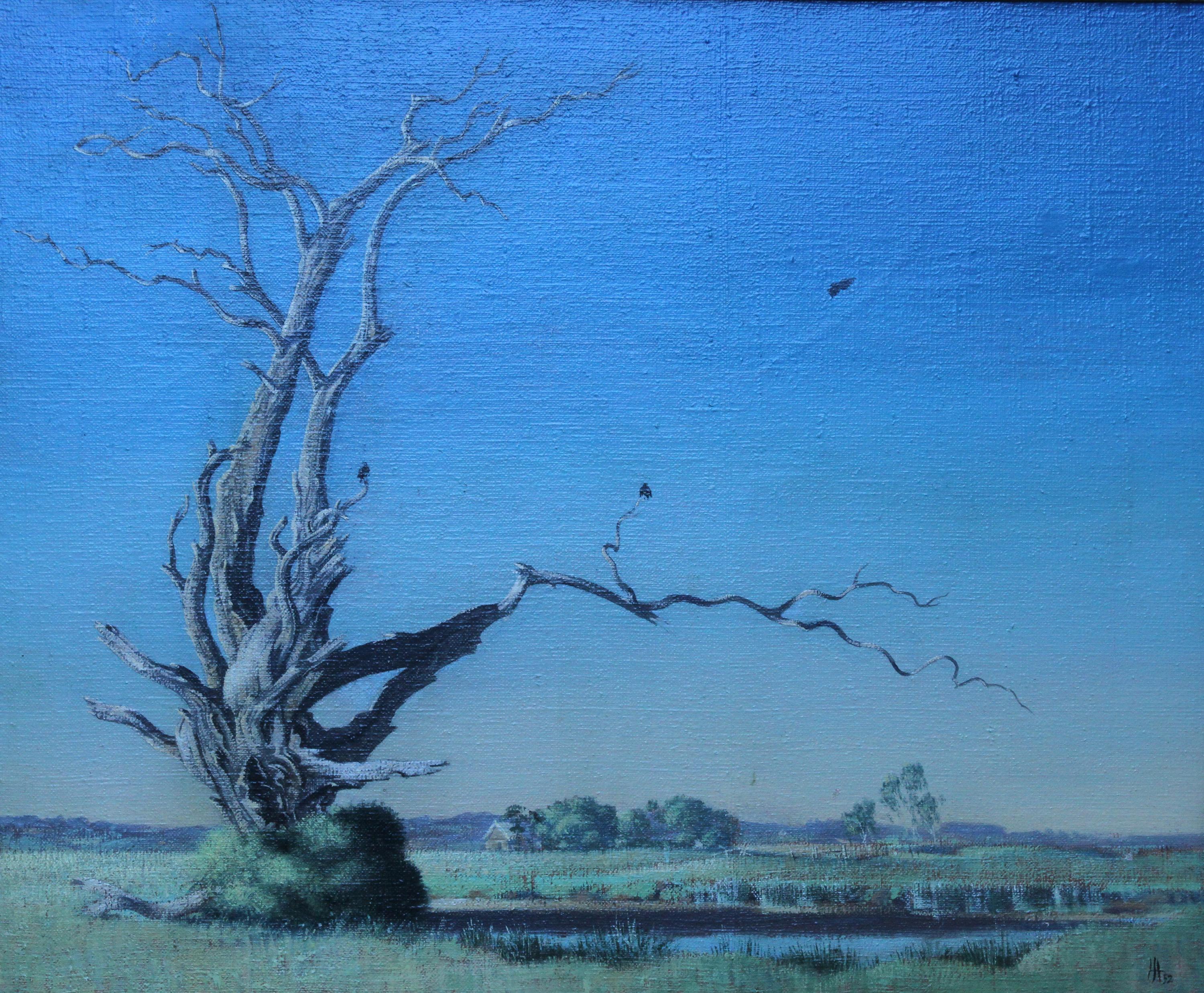 Elegy to a Dead Tree - Paysage du Kent - Peinture à l'huile d'art britannique des années 1950 - Painting de Laurence Henry Irving