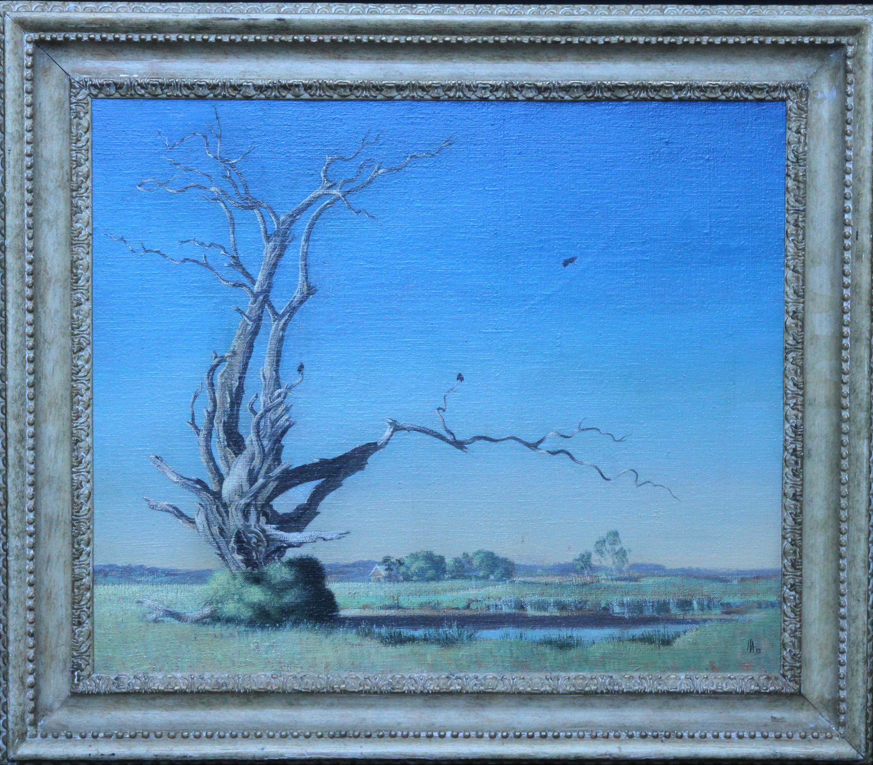 Landscape Painting Laurence Henry Irving - Elegy to a Dead Tree - Paysage du Kent - Peinture à l'huile d'art britannique des années 1950