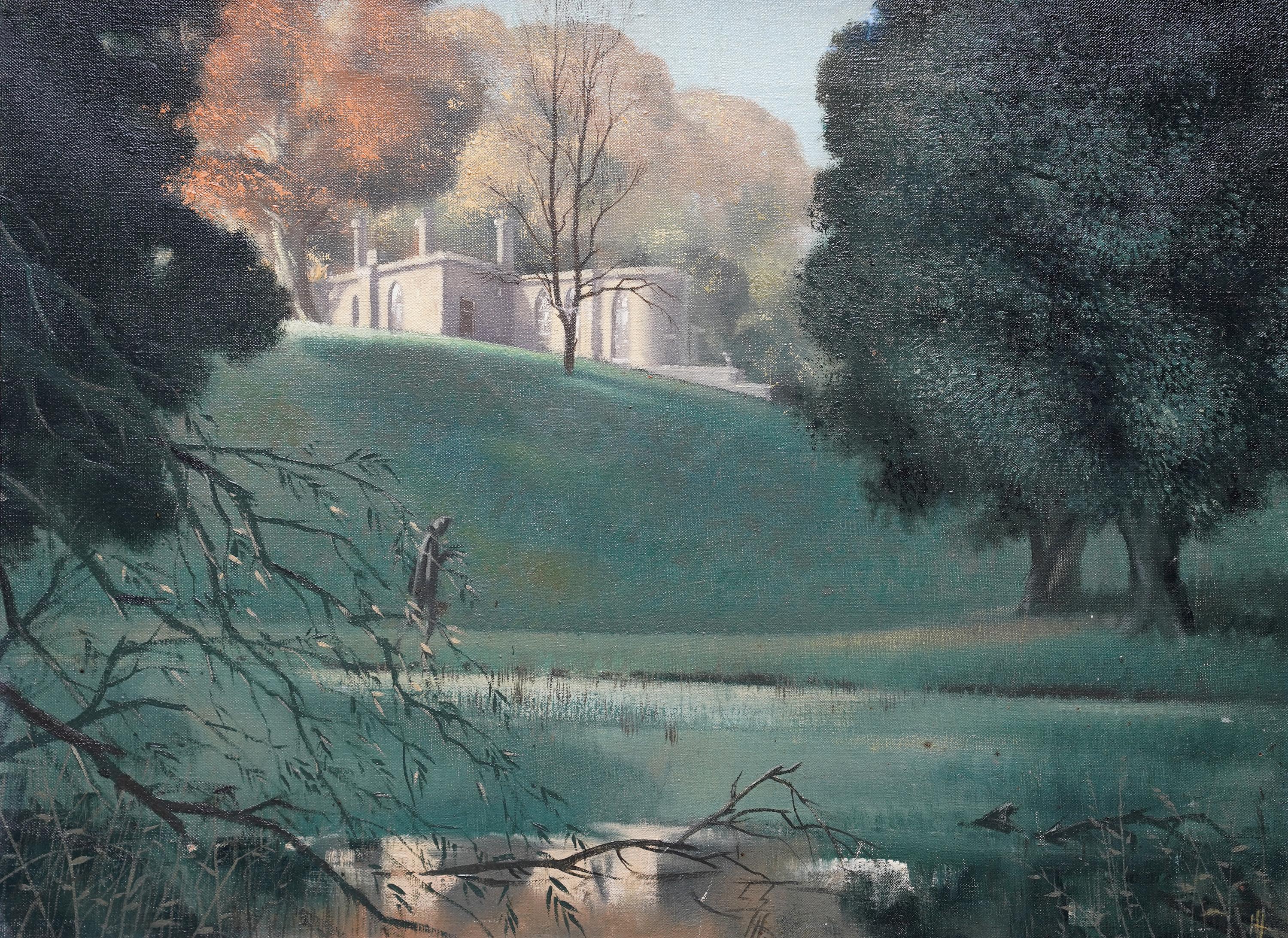 Garden Landscape - British fifties country house landscape oil painting For Sale 3
