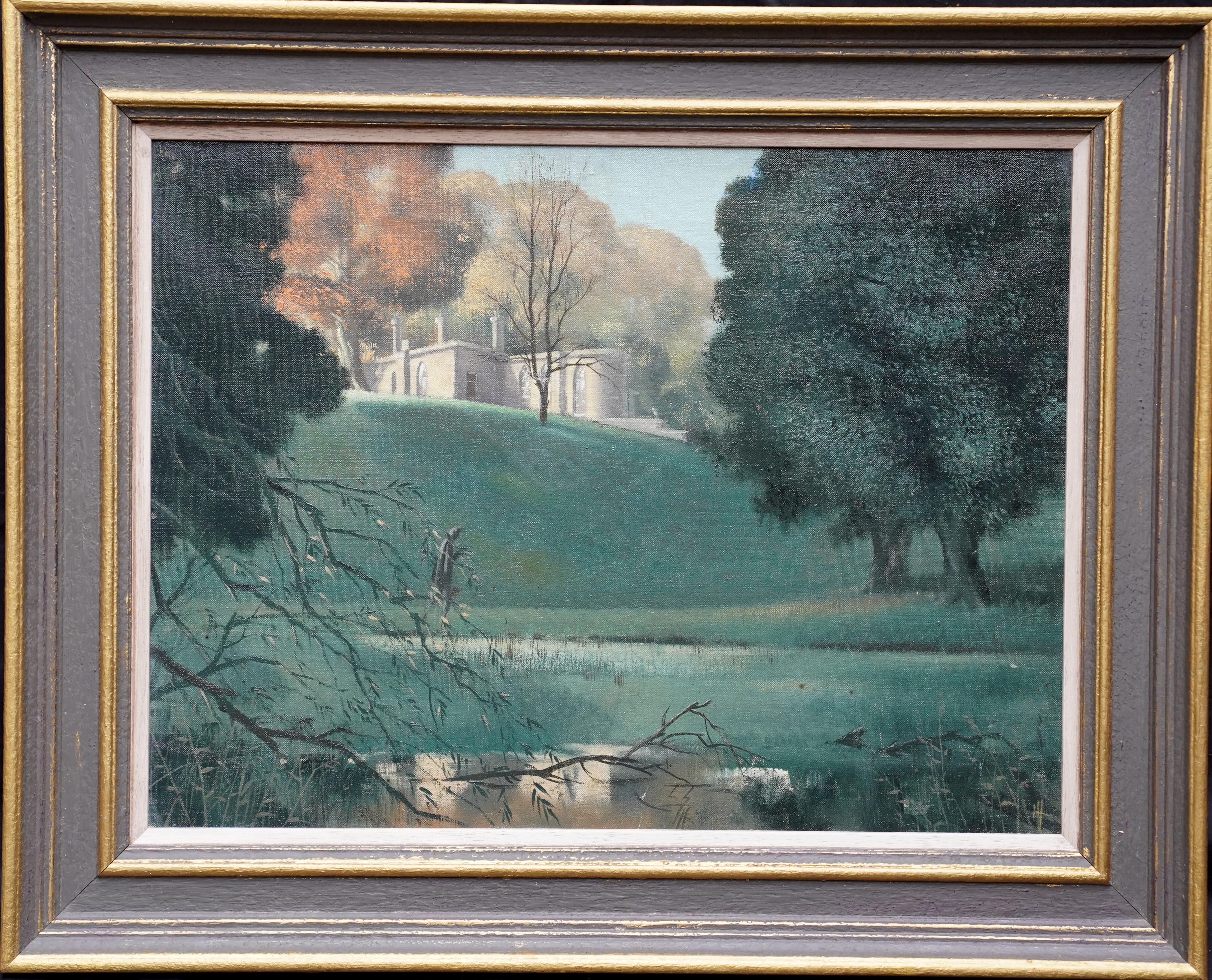 Garden Landscape - British fifties country house landscape oil painting For Sale 4