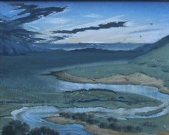 River Landscape - British 1970's Post Impressionist art oil painting