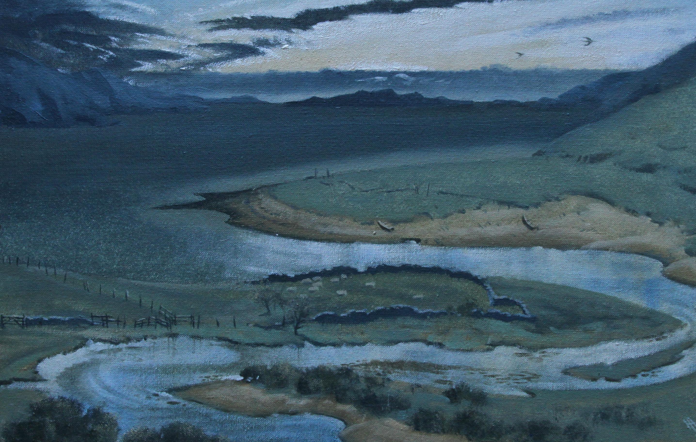 River Landscape - British 1970's Post Impressionist art oil painting For Sale 1