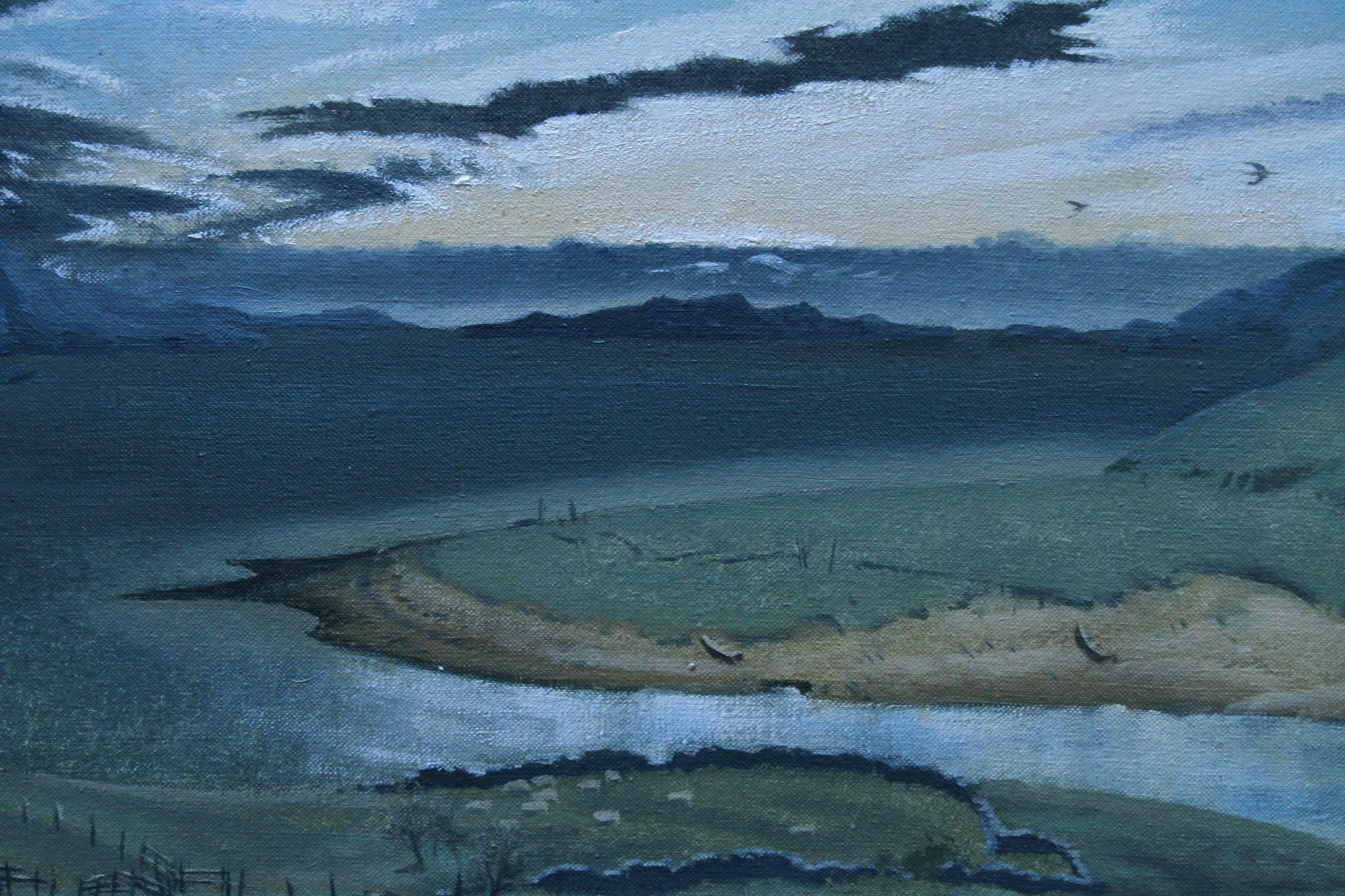 River Landscape - British 1970's Post Impressionist art oil painting For Sale 2