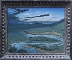 Paesaggio fluviale - Quadro ad olio d'arte post impressionista britannico degli anni '70