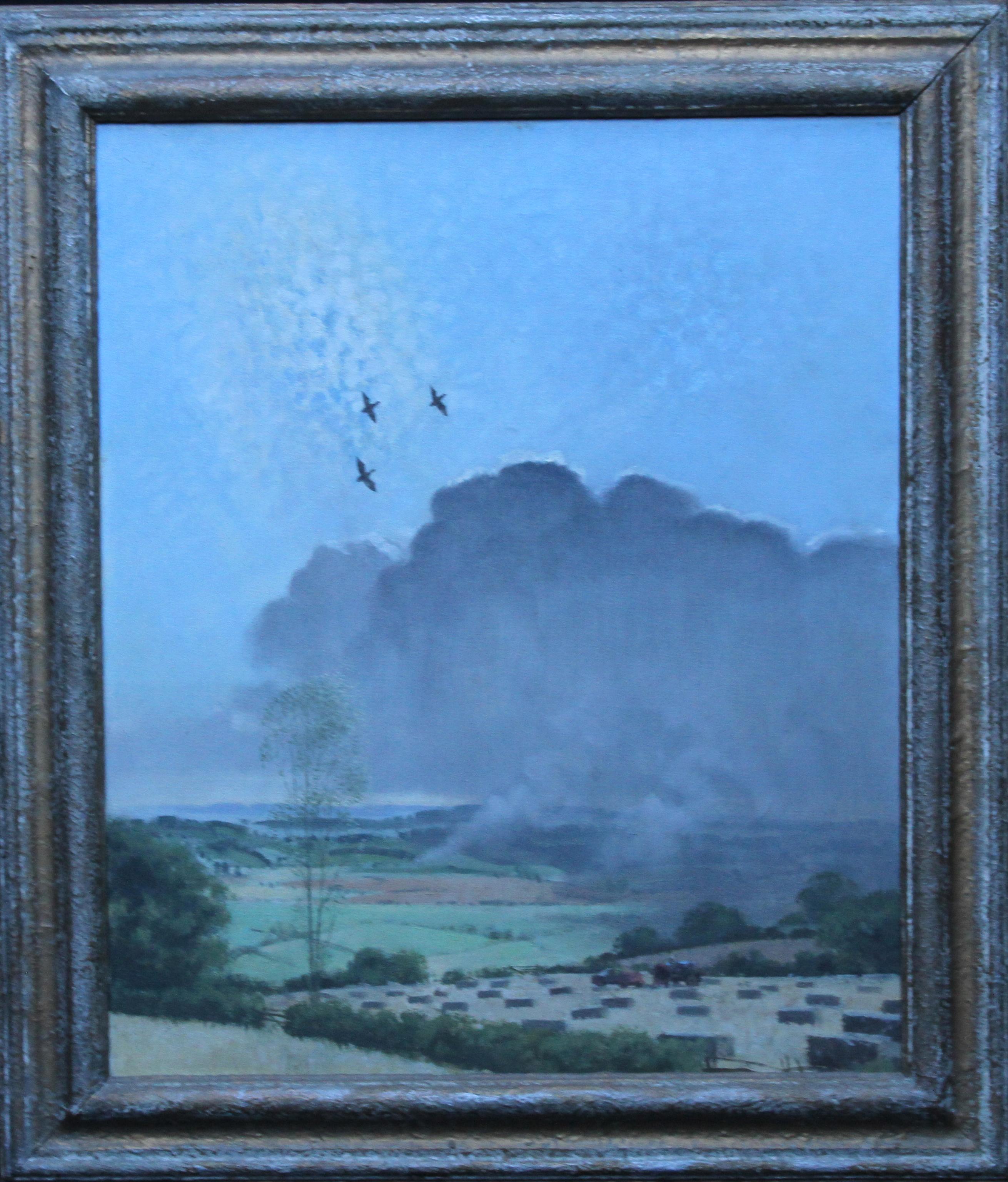 Rother Valley Landscape Kent - Pintura al óleo de la cosecha de arte británico de los años 50 en venta 5