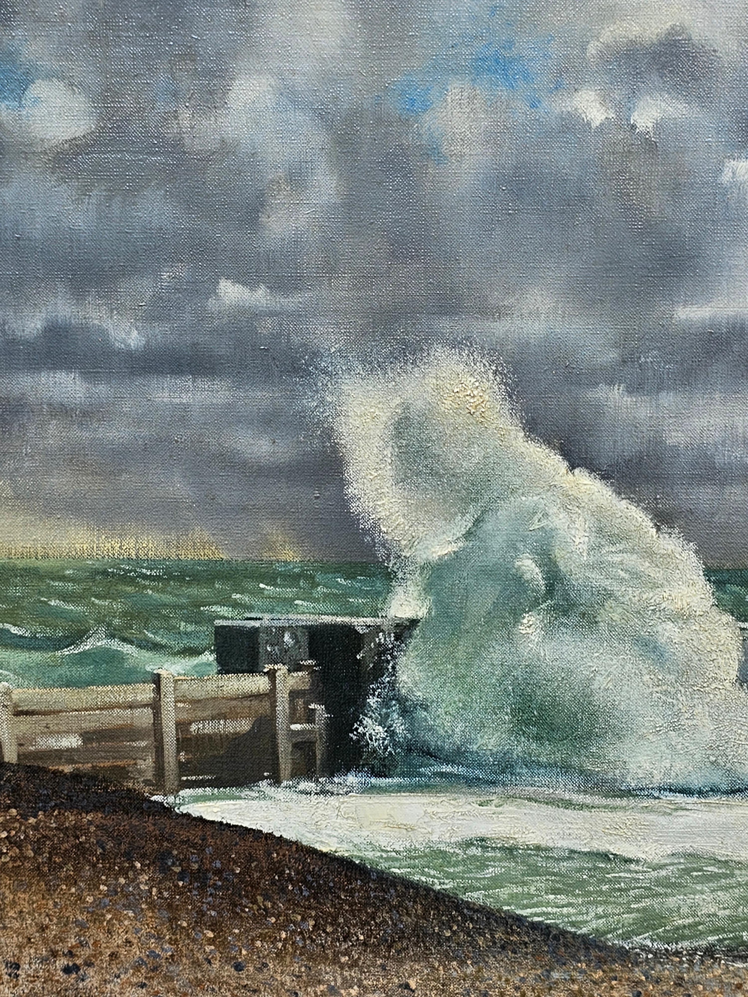 This dramatic British Post Impressionist coastal oil painting is by noted artist Laurence Henry Irving. It depicts the Great Storm of October 1987 which was referred to as the worst storm since  the Great Storm of 1703 and also as a once in 200 year