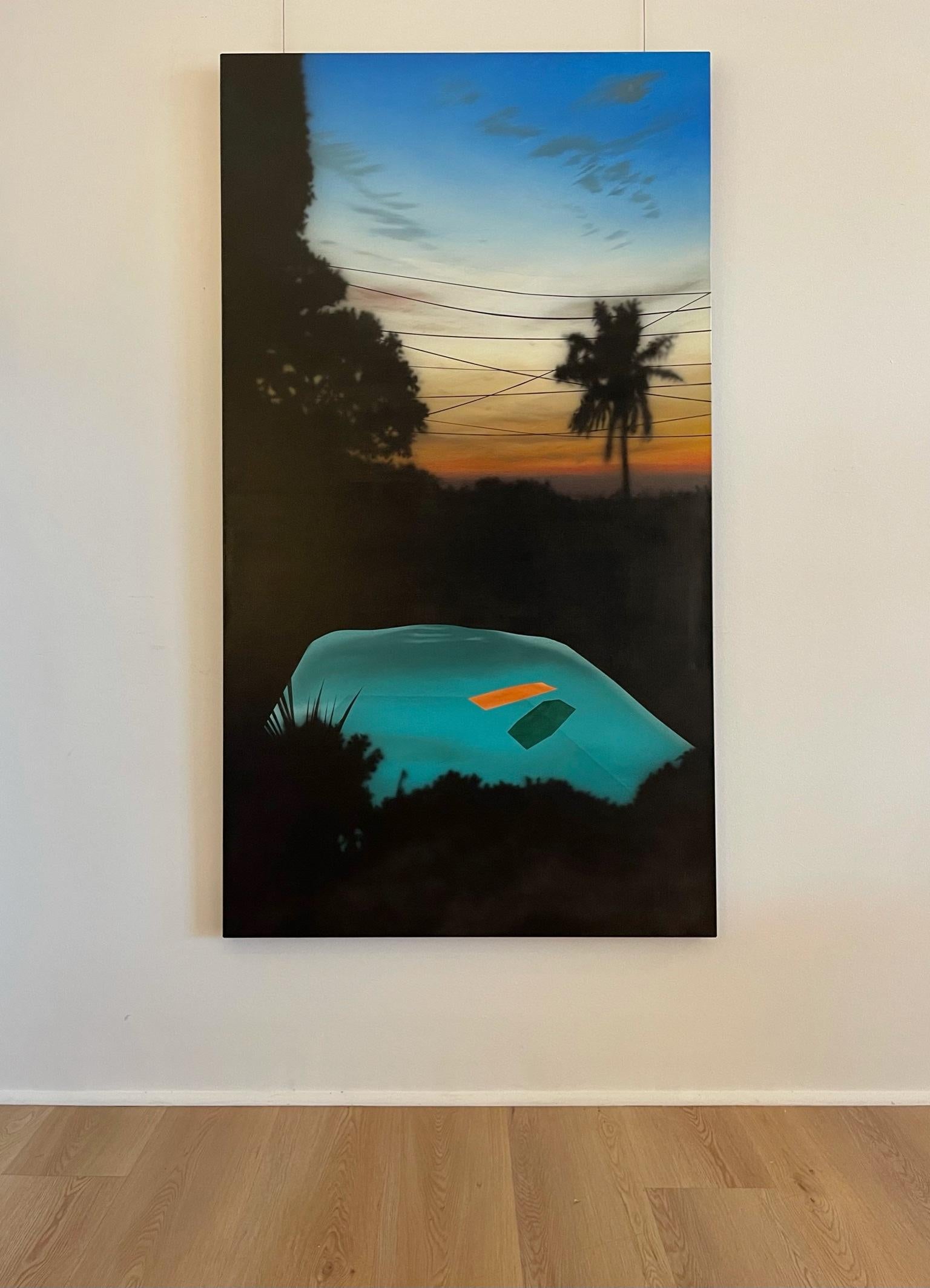 Pool with Orange Float - Painting by Laurence Jones