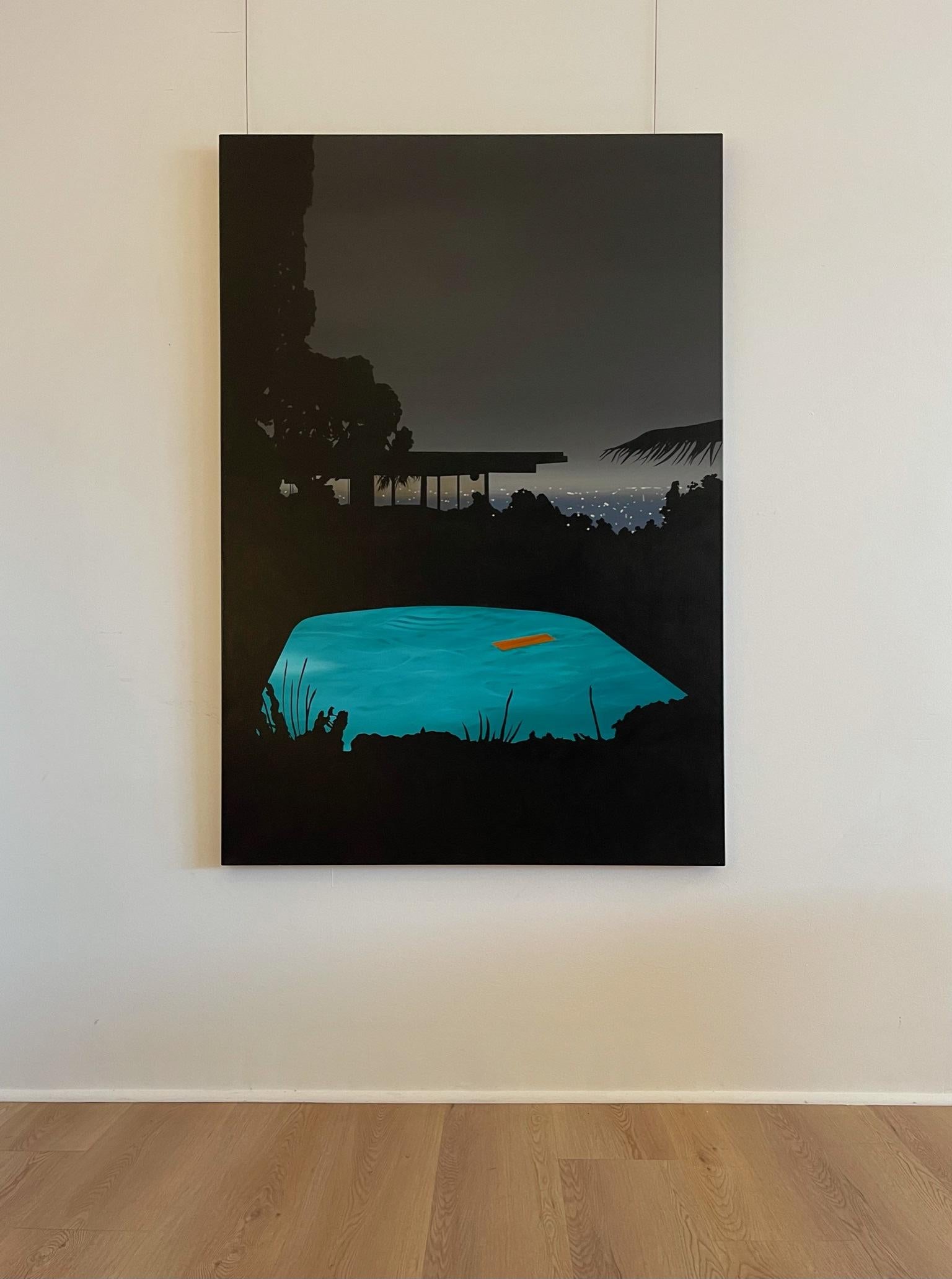 Pool with Orange Float (Stahl Silhouette) - Painting by Laurence Jones