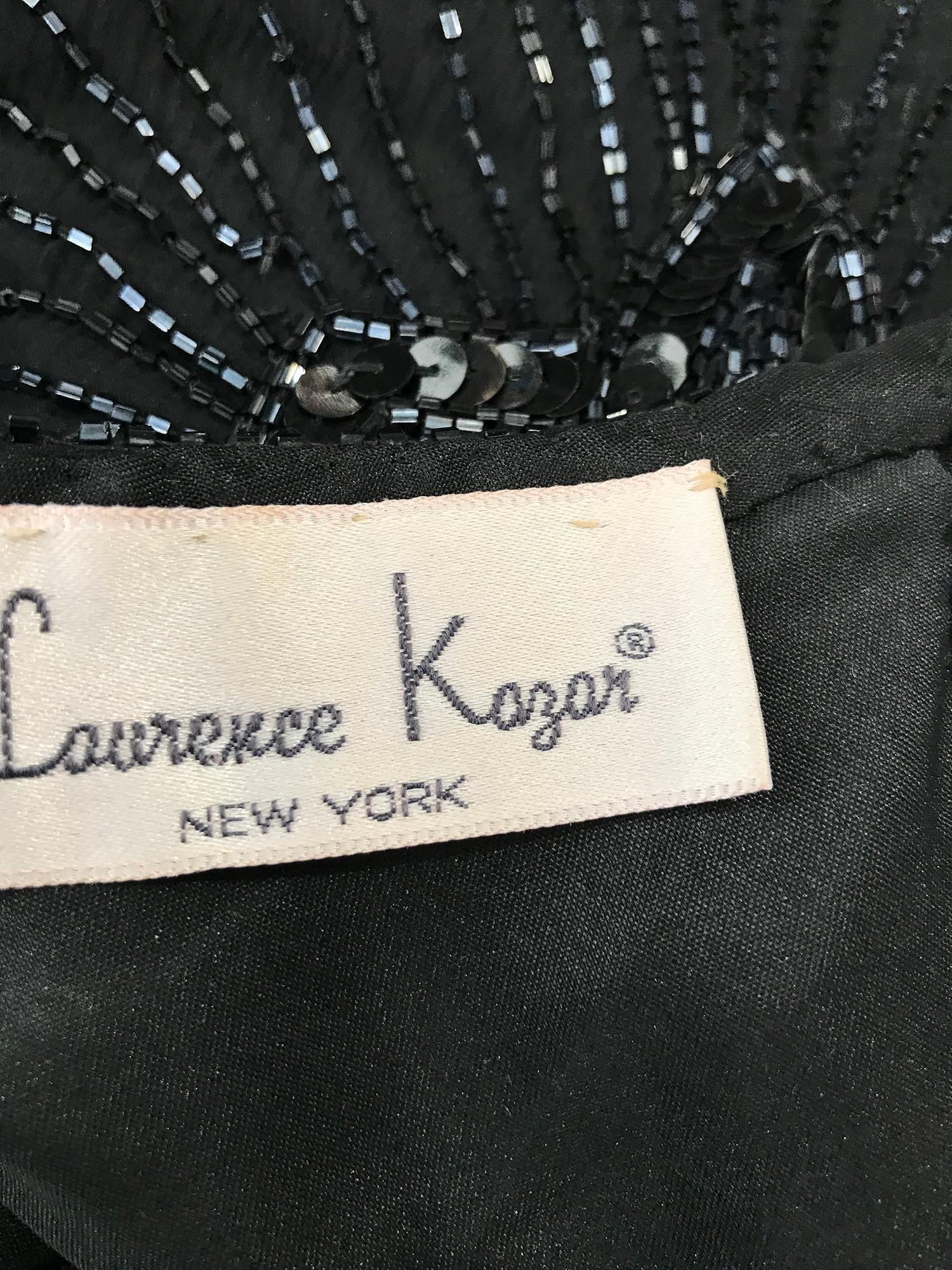 Laurence Kazar Black Silk Beaded & Sequin Circle Back Cocktail Dress 1980s For Sale 10