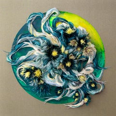 BIRTH SONG Contemporary Figurative Painting with Dyed Goose Feathers on Canvas