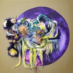 BLISS Bas-Relief Kunstwerk mit gefärbten Gänsefedern auf Baumwoll-Leinwand