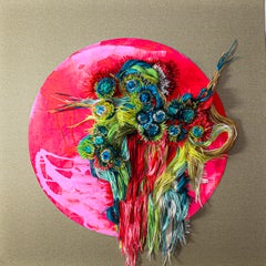 HEART AND SPINE, Dyed Goose Feathers on Cotton Canvas, Unique Artwork