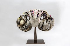 ALBEDO, Sculpture of Recycled Feathers on Brass Base, Unique Art Piece