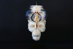 AMA Contemporary Vanitas Skull Sculpture with Feathers, Unique, Signed
