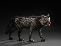 Anoukis animal figurative sculpture, wolf, feathers by Laurence Le Constant