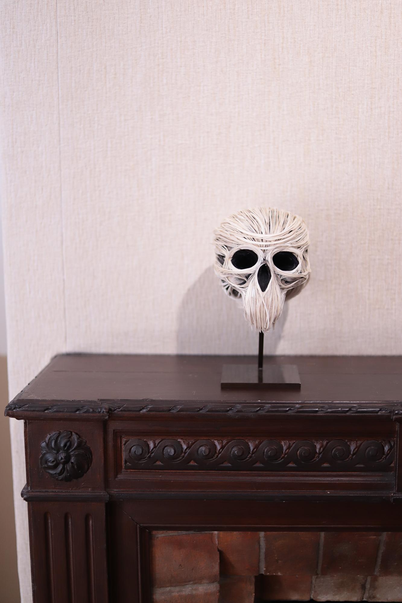 Charlette white feathers skull vanité, on resin sculpture  Laurence Le Constant 3